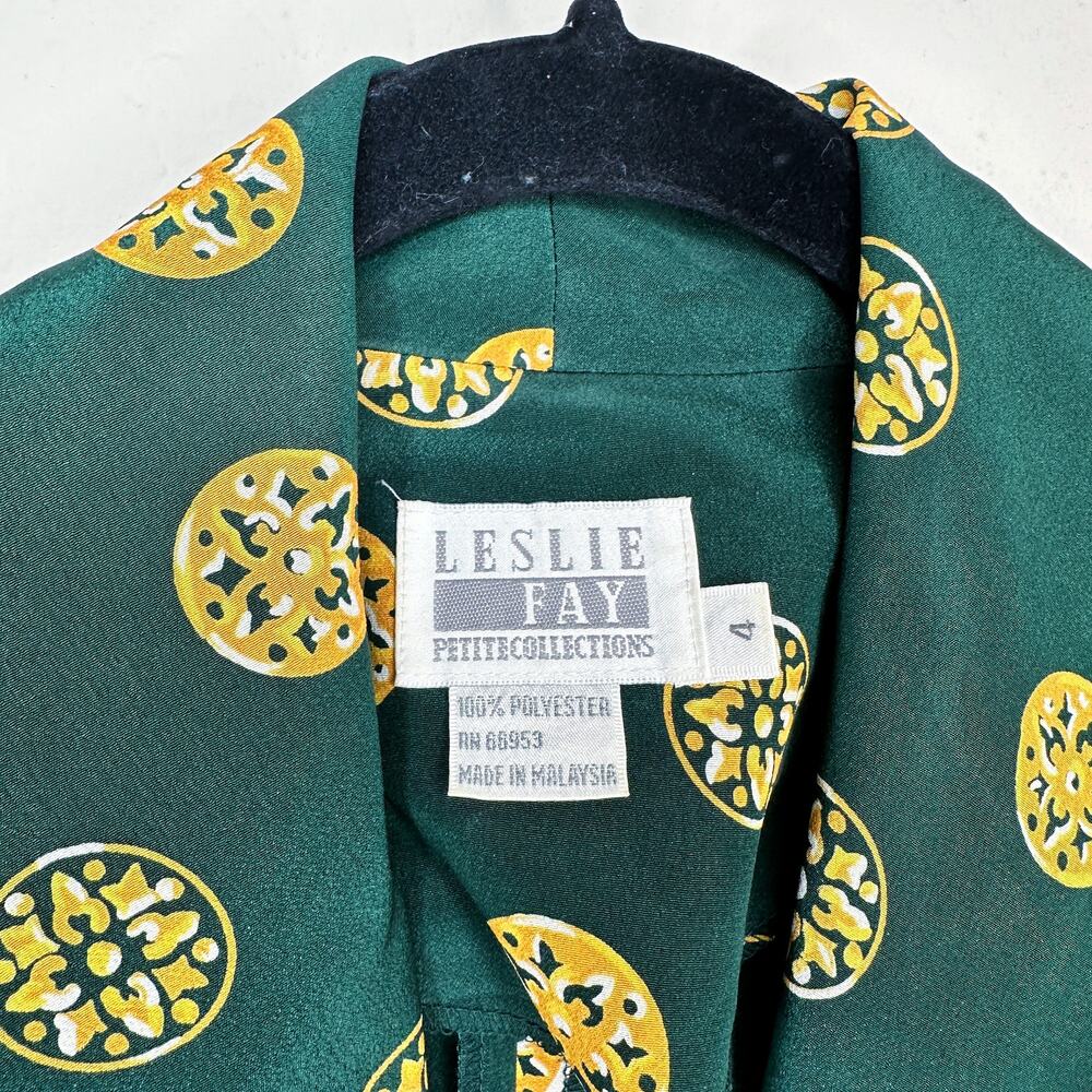 Vintage Leslie Fay Long Sleeve Printed Belted Faux Wrap Midi Dress 4 Petite - Picture 14 of 16
